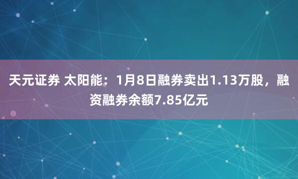 天元证券 太阳能：1月8日融券卖出1.13万股，融资融券余额7.85亿元