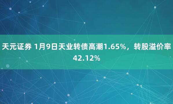 天元证券 1月9日天业转债高潮1.65%，转股溢价率42.12%
