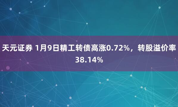 天元证券 1月9日精工转债高涨0.72%，转股溢价率38.14%