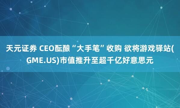 天元证券 CEO酝酿“大手笔”收购 欲将游戏驿站(GME.US)市值推升至超千亿好意思元